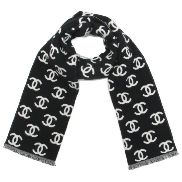 CHANEL シャネル マフラー ストール ブラック ホワイト 黒 白 ココマーク リバーシブル ウール カシミヤ 21秋冬 おしゃれ シンプル 普段使い 【レディース】【中古】 | フリマアプリ ラクマ