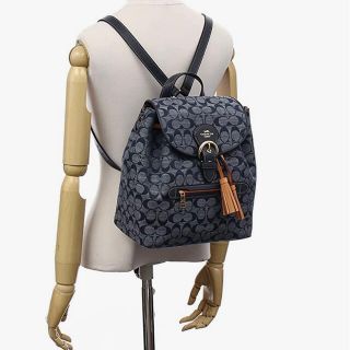 コーチ(COACH)のCOACH コーチ シグネチャー デニム レザー バックパック リュックサック(リュック/バックパック)