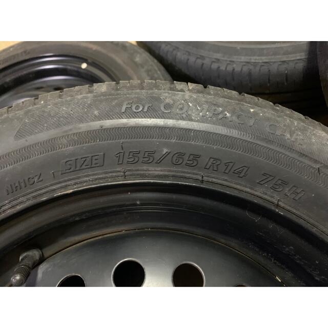 155/65R/14 4H 鉄チン　マッドブラック塗装 自動車/バイクの自動車(タイヤ・ホイールセット)の商品写真