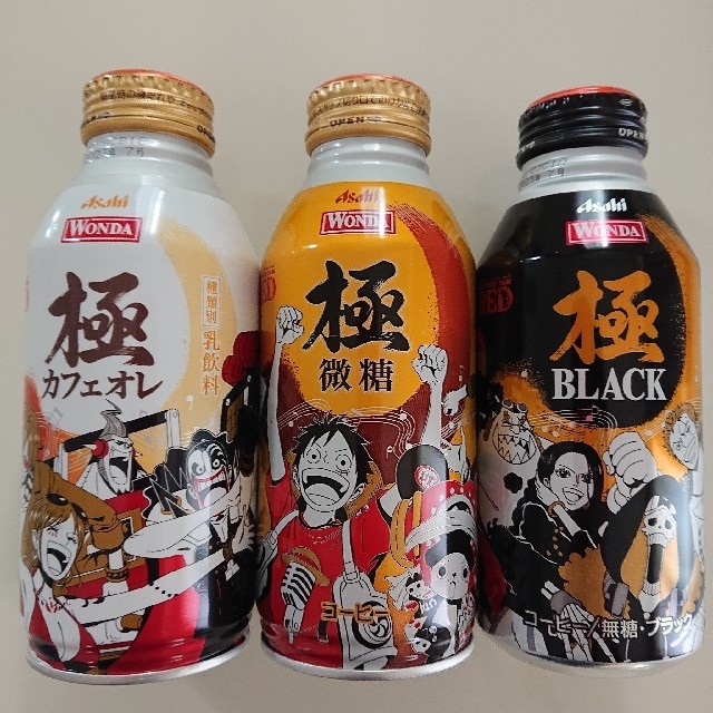 アサヒ(アサヒ)のワンダ ワンピース 25周年 ワンピース缶 極 ブラック 微糖 カフェオレ 3本 食品/飲料/酒の飲料(コーヒー)の商品写真