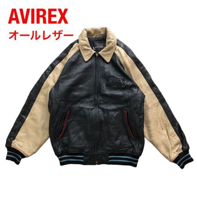 AVIREX - AVIREXアヴィレックス オールレザースタジャン XL ブラック×ベージュの通販 by RK' shop｜アヴィレックスならラクマ