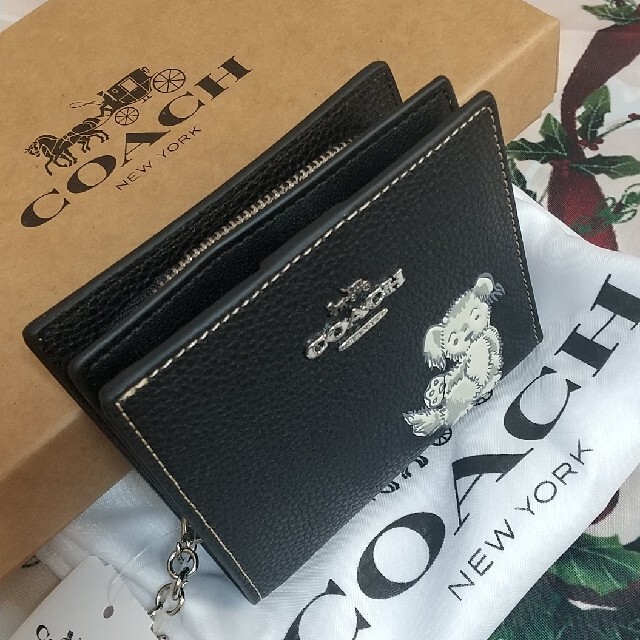 COACH コーチ スナップ ウォレット・ハッピー ドッグ 二つ折り財布 黒