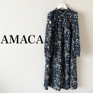 アマカ(AMACA)の【美品♡】AMACA アマカ　リバティ　Floral Eve ボウタイドレス(ロングワンピース/マキシワンピース)