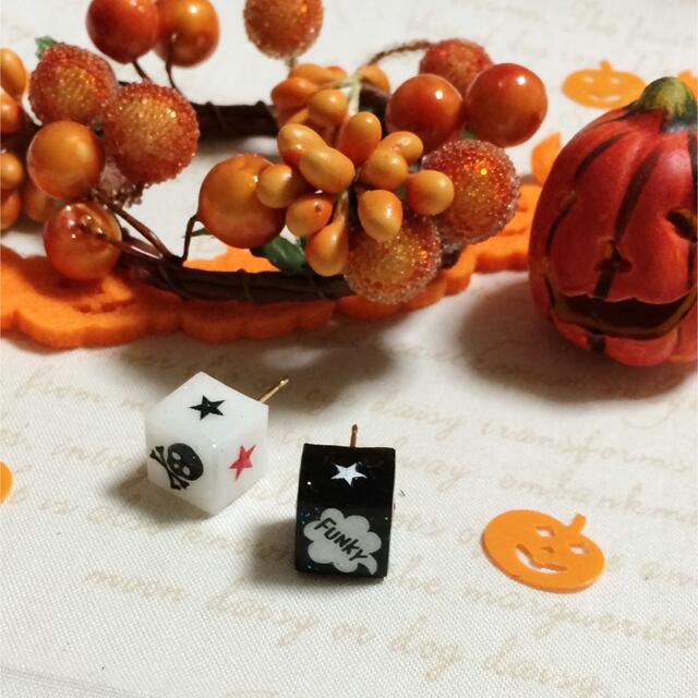 Funcyハロウィンキューブとスカルキャッチのピアス ハンドメイドのアクセサリー(ピアス)の商品写真