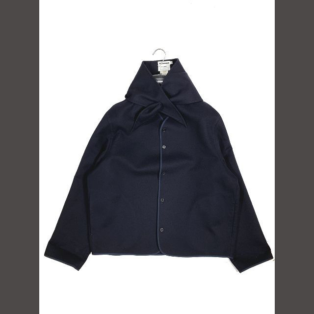 クラシック Jil ネイビー シドニーブルゾン ノーカラー カシミヤ100