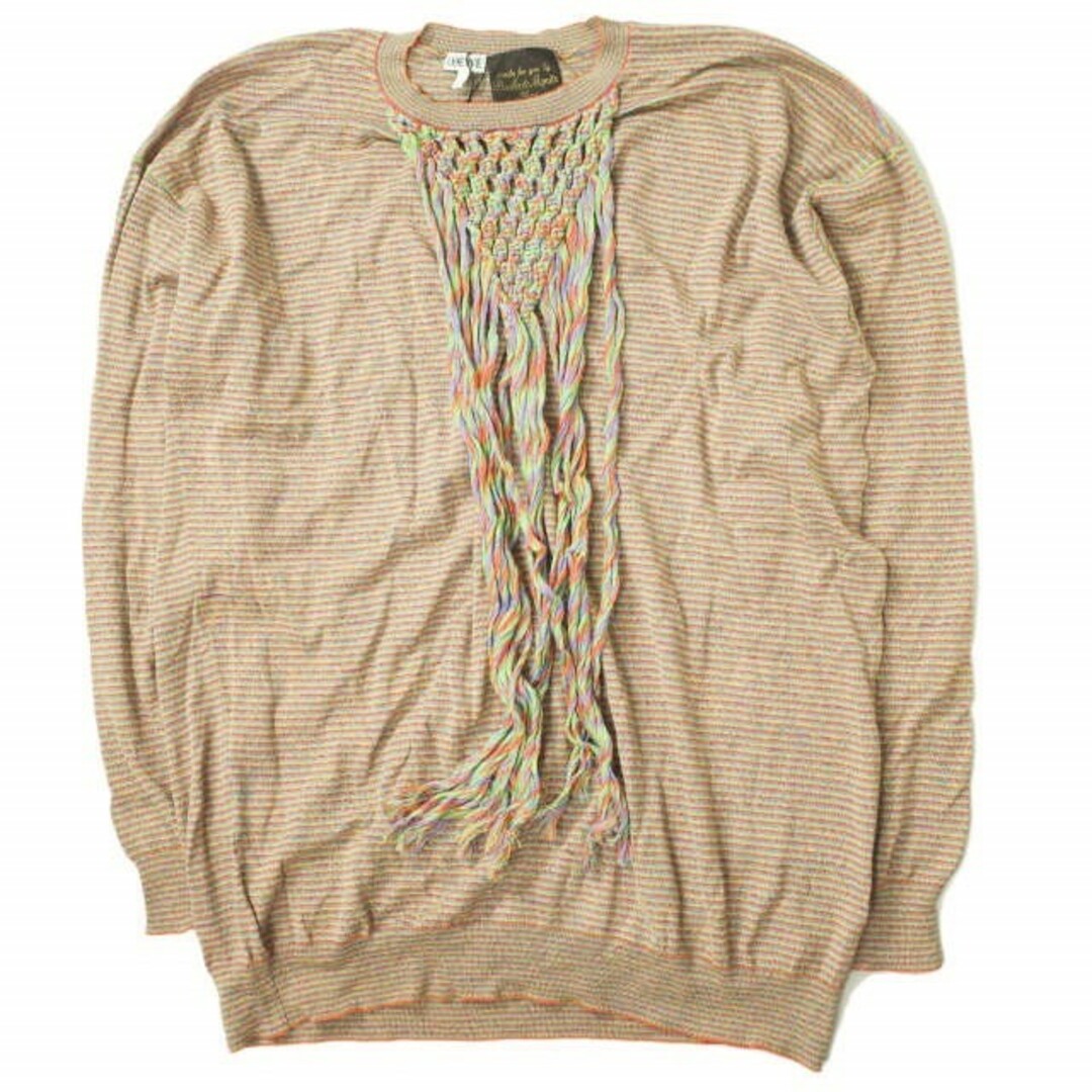 LOEWE x Paula's Ibiza ロエベ パウラズ イビザ 19AW 別注 イタリア製 PAULA NET SWEATER マルチボーダーフリンジクルーネックニット H3299250SM M MULTICOLOR セーター プルオーバー トップス【新古品】【LOEWE × Paula's Ibiza】約715cm身幅