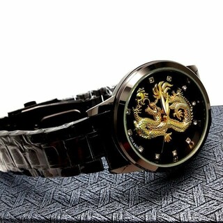 新品 YAKUZAスタイル メンズ 悪羅悪羅 ラグジュアリー腕時計 ブラック(キーホルダー)