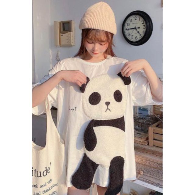 大人気‼︎ パンダTシャツ  ハロウィン♪プチ仮装　オーバーサイズ　萌え　韓国 レディースのトップス(Tシャツ(半袖/袖なし))の商品写真