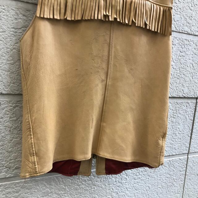 60s 70s US古着 レザー ジップアップベスト フリンジ vintage