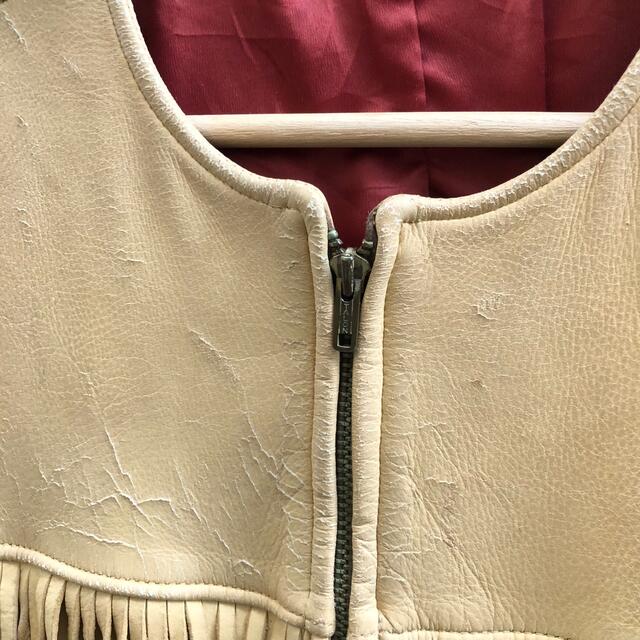 60s 70s US古着 レザー ジップアップベスト フリンジ vintage