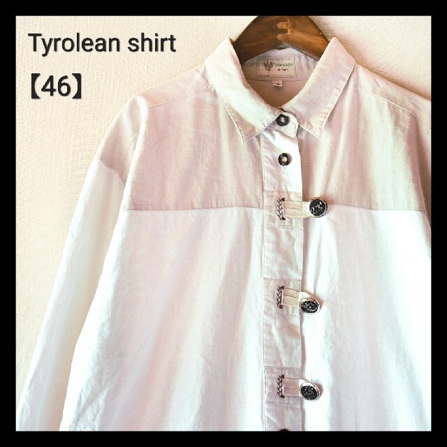 ★チロリアン ユーロ キリム刺繍 動物ボタンアンティークメ装飾 白長袖シャツ