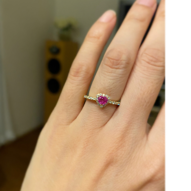 エクルベージュ ピンクサファイア♡ハートミックスカット♡リング 鑑別