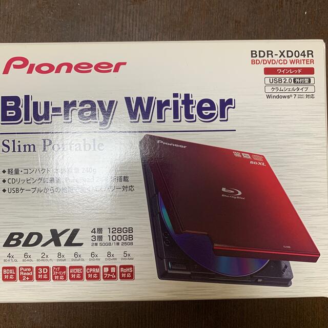 Pioneer(パイオニア)のポータブルBlu-rayドライブBDR-XD04R スマホ/家電/カメラのPC/タブレット(PC周辺機器)の商品写真