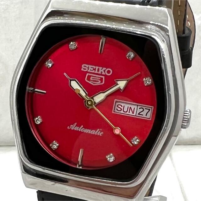 SEIKO(セイコー)の【美品】SEIKO 5/セイコー/ヴィンテージ腕時計/メンズ/自動巻き/レッド メンズの時計(腕時計(アナログ))の商品写真