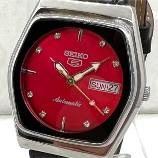 セイコー(SEIKO)の【美品】SEIKO 5/セイコー/ヴィンテージ腕時計/メンズ/自動巻き/レッド(腕時計(アナログ))