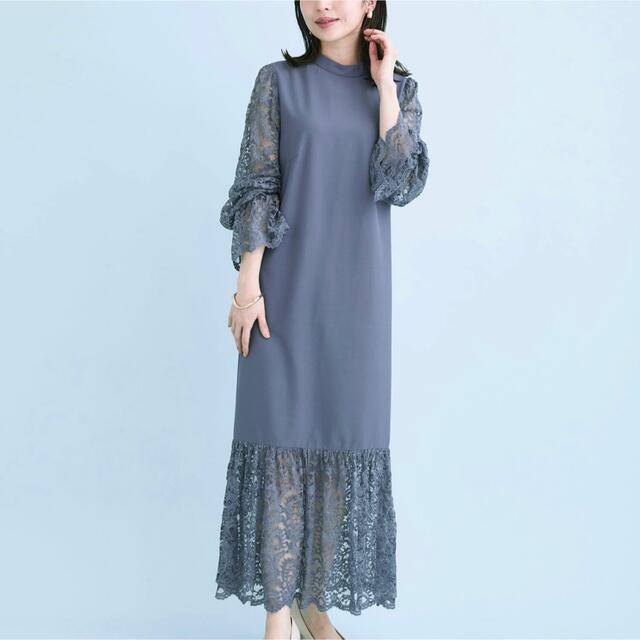 VIS  【DRESS】レース袖ドッキングワンピース