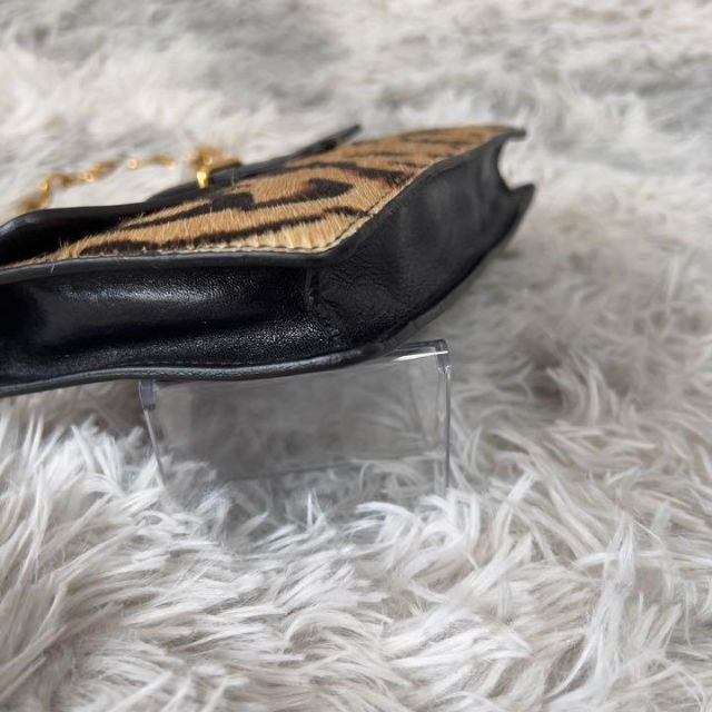 FURLAフルラ ハラコ レオパード チェーン ブラック ショルダーバック