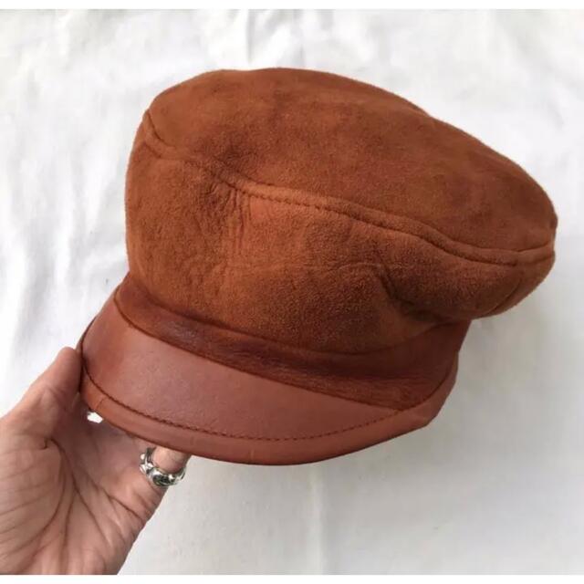USED US古着 ムートンキャップ キャスケット レザー 帽子 vintage メンズの帽子(キャスケット)の商品写真