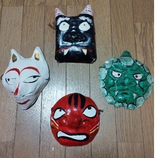 秩父の民芸品「ちちぶ面」 4点セット(置物)