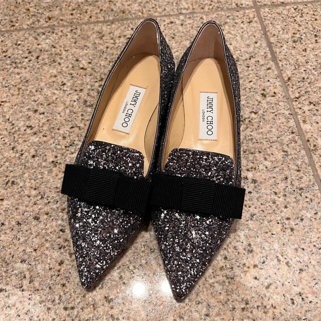 新品未使用⭐︎JIMMY CHOO  ガンメタル&ブラック フラットシューズ36