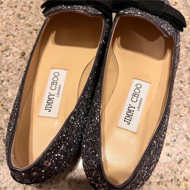 新品未使用⭐︎JIMMY CHOO  ガンメタル&ブラック フラットシューズ36