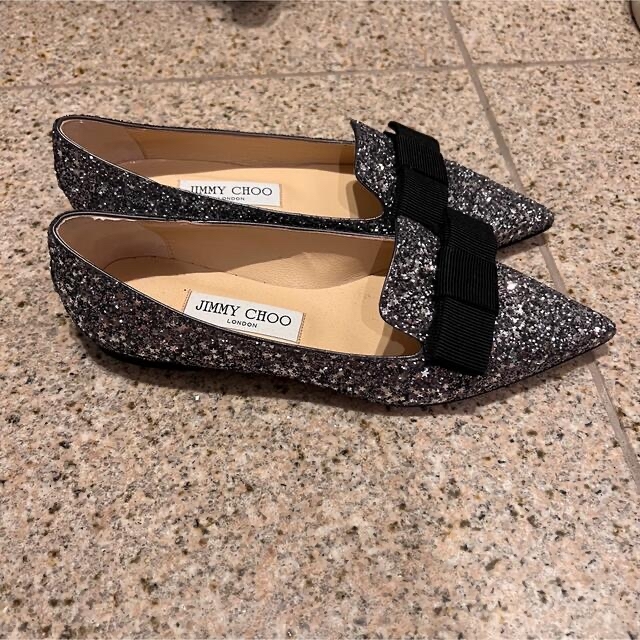 新品未使用⭐︎JIMMY CHOO  ガンメタル&ブラック フラットシューズ36