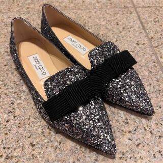 ジミーチュウ(JIMMY CHOO)の新品未使用⭐︎JIMMY CHOO  ガンメタル&ブラック フラットシューズ36(バレエシューズ)