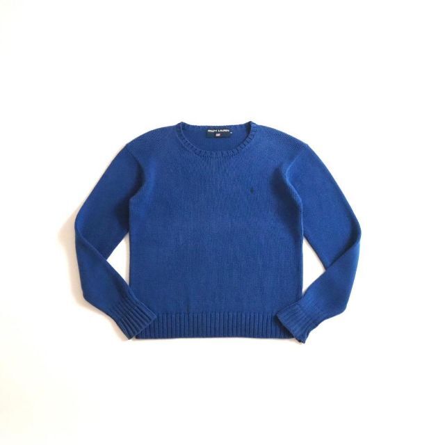 ラルフローレン　コットン１００％　ニット　セーター　ブルー　ポニー刺繍　美品