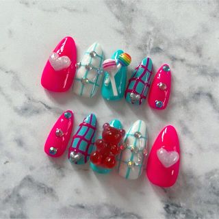 💕Y2K PINK＆turquoise GALネイル💙 ネイルチップ 個性派(ネイルチップ)