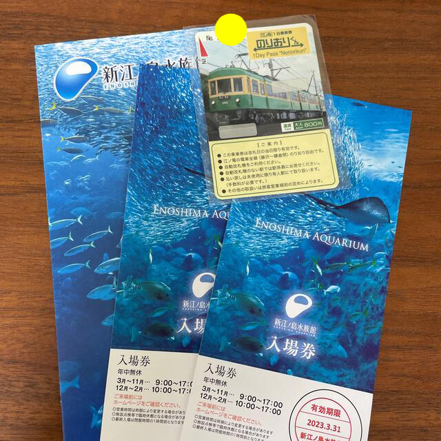 新江ノ島水族館入場券、江ノ電1日乗車券のりおりくん　各2枚 チケットの施設利用券(水族館)の商品写真