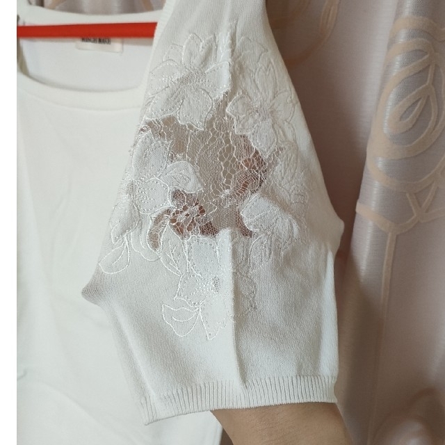 MISCH MASCH(ミッシュマッシュ)のMISCH MASCH 袖透かし刺繍スクエアニット レディースのトップス(Tシャツ(半袖/袖なし))の商品写真