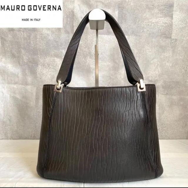 MAURO GOVERNA】アザラシ革 本革 黒 シールスキン ハンドバッグ