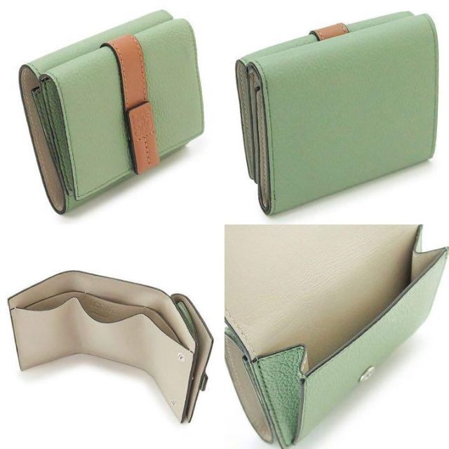 美品】ロエベ 折り財布 三つ折財布 三つ折り財布 グリーン トライ
