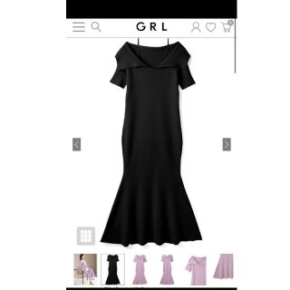 グレイル(GRL)の【完売品】GRL☆田中みな実☆ビッグカラーオフショルマーメイドニットワンピース黒(ロングワンピース/マキシワンピース)