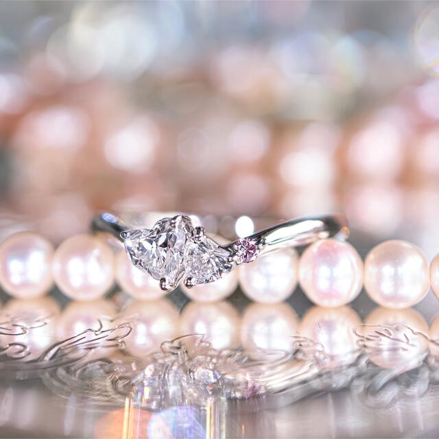 ハートシェイプカットのダイヤモンドと天然ピンクダイヤモンドの指輪 レディースのアクセサリー(リング(指輪))の商品写真