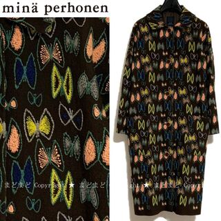 mina perhonen - ミナペルホネン sky flower 刺繍 ウール カシミヤ コート 36 茶色