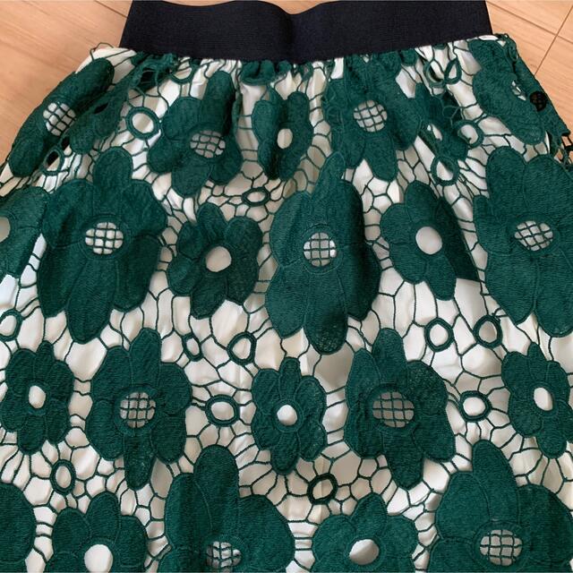 【新品】 レーススカート グリーン 花柄 フリーサイズ レディースのスカート(ひざ丈スカート)の商品写真