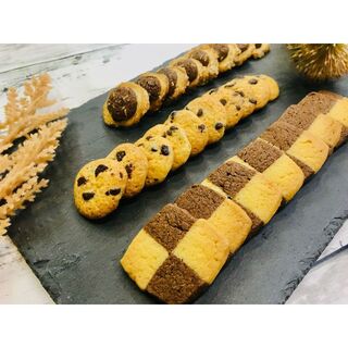 お菓子、手作りクッキー３種類（チョコチップ&市松模様＆ココアパイ）