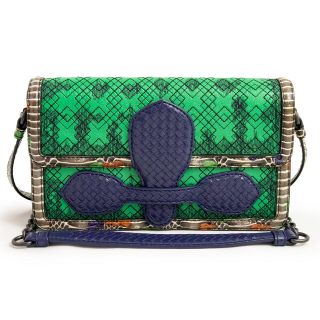 ボッテガヴェネタ BOTTEGA VENETA ホーボー 232499 イントレチャート ミラー付き 肩掛け ショルダーバッグ レザー ブルー