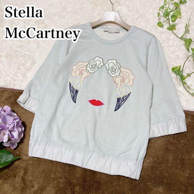 Stella McCartney(ステラマッカートニー)の激レア♡ステラマッカートニー シルク スウェット トレーナー 顔 刺繍 40 レディースのトップス(トレーナー/スウェット)の商品写真