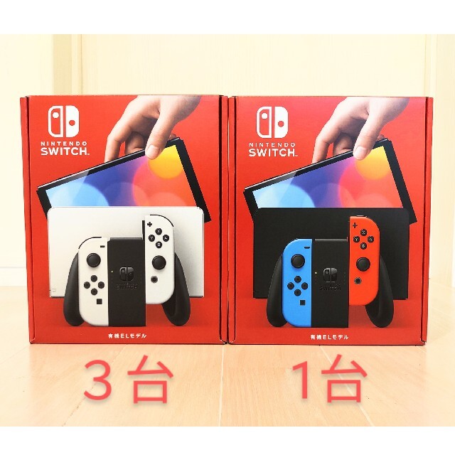 品質が Nintendo Switch - 新品未開封　任天堂スイッチ有機ELモデル　ホワイト3台、ネオン1台 家庭用ゲーム機本体
