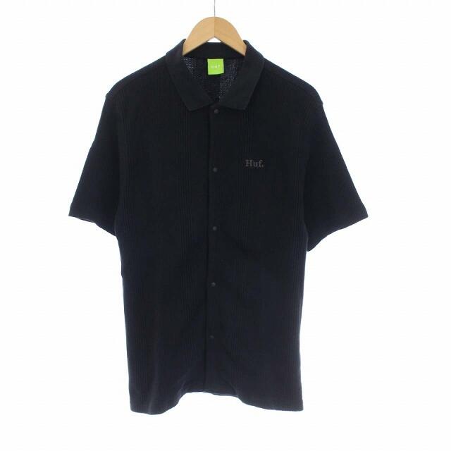 HUF 22SS WAFFLE POLO BLACK ワッフルポロシャツ M