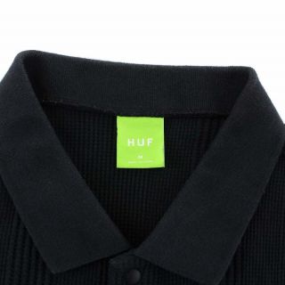 HUF 22SS WAFFLE POLO BLACK ワッフルポロシャツ M