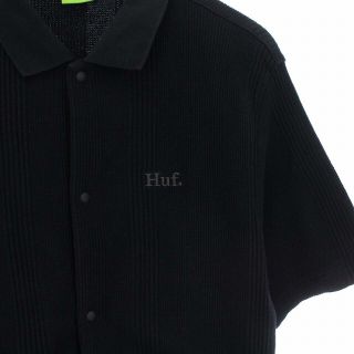 HUF 22SS WAFFLE POLO BLACK ワッフルポロシャツ M
