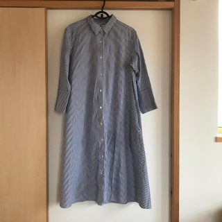 ユニクロ(UNIQLO)のAラインコットンストライプワンピース　七分袖(ロングワンピース/マキシワンピース)