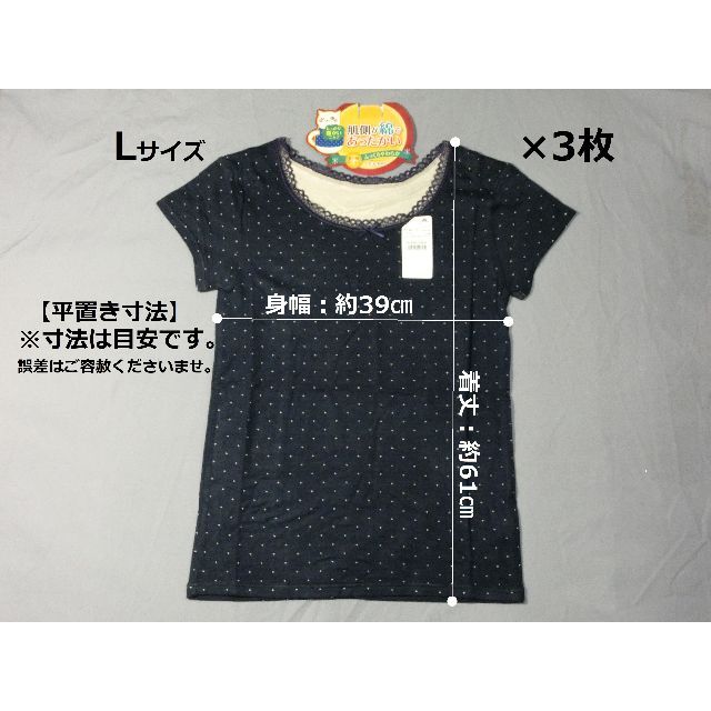 Lサイズ 3枚 カジュアル インナーシャツ 暖か レディース 防寒 保温 部屋着 レディースのトップス(Tシャツ(半袖/袖なし))の商品写真