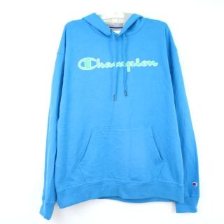 チャンピオン(Champion)のチャンピオン 長袖パーカー カレッジトレーナー ロゴ 刺繍 フーディー アメリカ買付品 海外古着 メンズ XLサイズ ブルー Champion(パーカー)