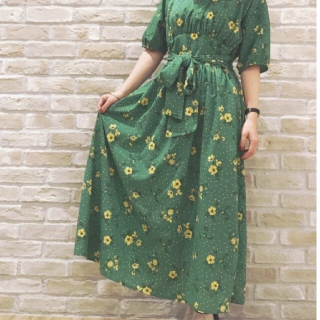 最終値下げ】緑の花柄レトロ ロングワンピース-connectedremag.com
