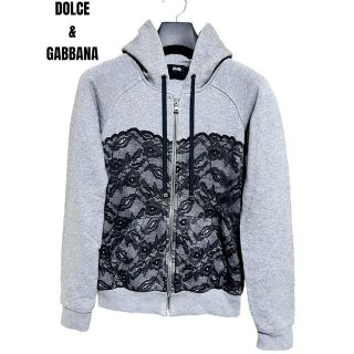 ドルチェアンドガッバーナ(DOLCE&GABBANA)の匿名発送　美品　ドルチェ&ガッバーナ　レースドッキングパーカー　グレー　サイズM(パーカー)