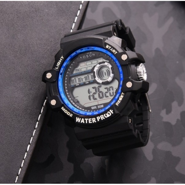 デジタル腕時計 新品 多機能 ボーイズ（キッズ）から大人まで 青×黒 - 8